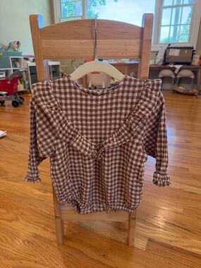 Rylee & Cru Brown and Cream Gingham Ruffle Romper